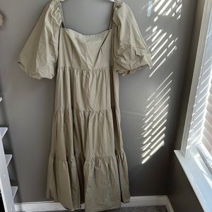 Sage Midi Puff Sleeve Dress